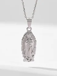 Virgin Mary Necklace 925 Sterling Silver Women/Men Christian Jewelry Our Lady of Guadalupe Medal Pendant Mother Mary Necklace