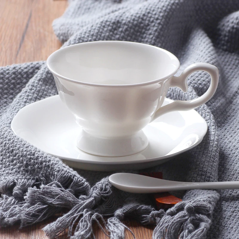 Free Ship! 220ML Plain White Bone China Coffee Mug Cup, Cups & Saucers Gift, Ceramic Cup Mug, Enamel Porcelain with Spoon