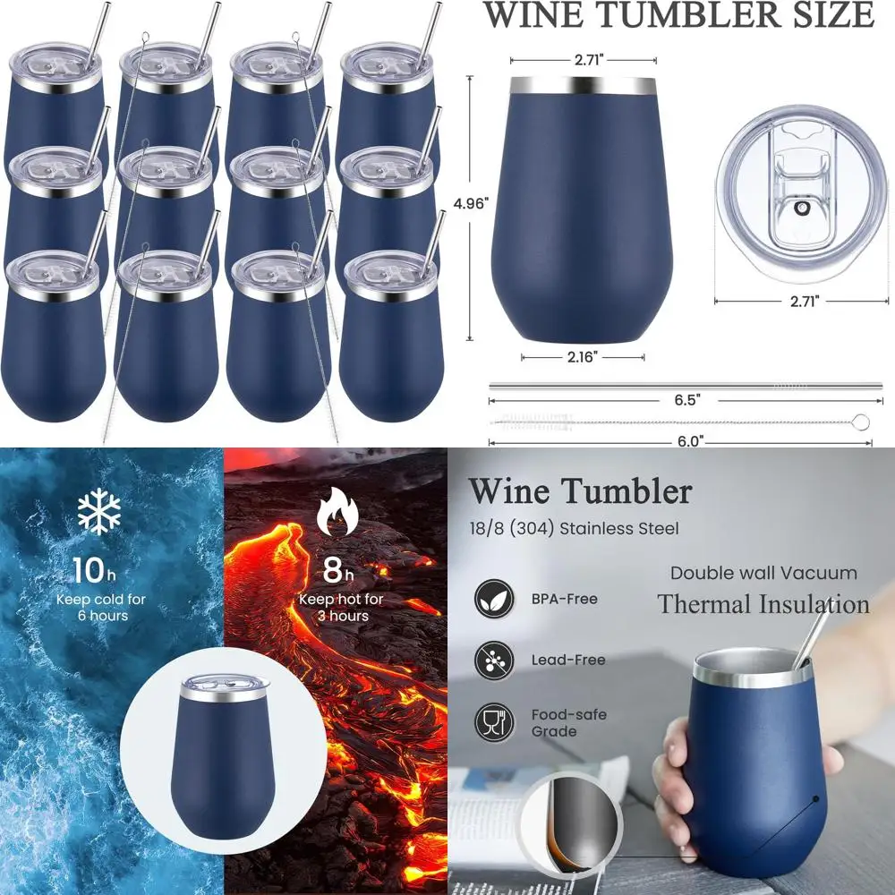 

12oz Double Wall Vacuum Insulated Stainless Steel Wine Tumbler with Lid for Hot and Cold Drinks, Suitable for Coffee, Wine, Gift