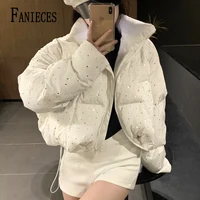 2026 New Winter Clothing Parkas Women's Outwear Short Coats Korean Rhinestone Coat Ladies Thickened Warm Cotton Puffer Jackets