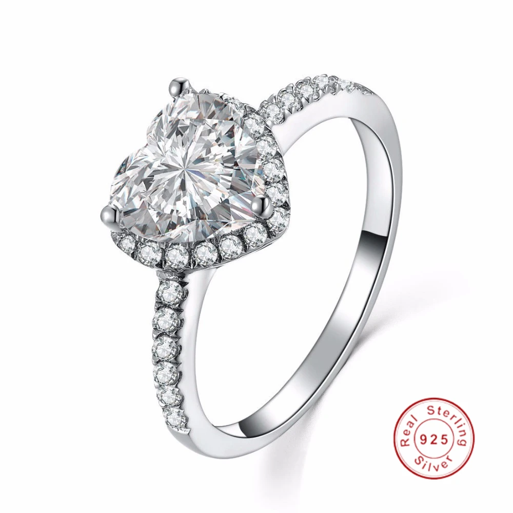 

Brand Real 925 Silver Ring for Women Luxury Romantic Heart 2 Carat SONA Diamond Engagement Wedding Ring Jewelry size 5-10