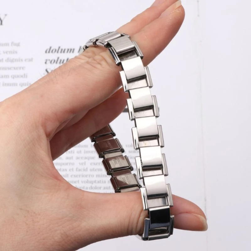 9mm Italian Starter Charm Bracelet Starting 18 Links for Women Wrist Punk Style Stainless Steel Modular Links Italian Bracelet