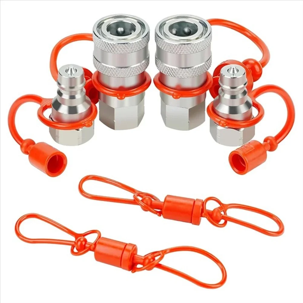 2Set Hydraulic Quick Connect Couplers With Dust Cap 1/2'' 1/4'' NPT Thread ISO7241-A Series Hydraulic Quick Coupler