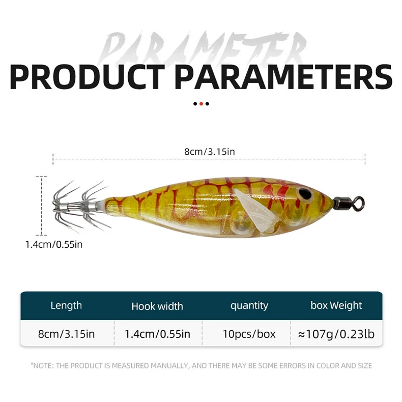 ShareShark 10 Stück/Box 8cm/5,7g Garnelen-Angelköder Leuchtender Tintenfisch-Jig-Haken Meeresfischerei-Zubehör Künstlicher Köder Oktopus-Köder – Detail 6