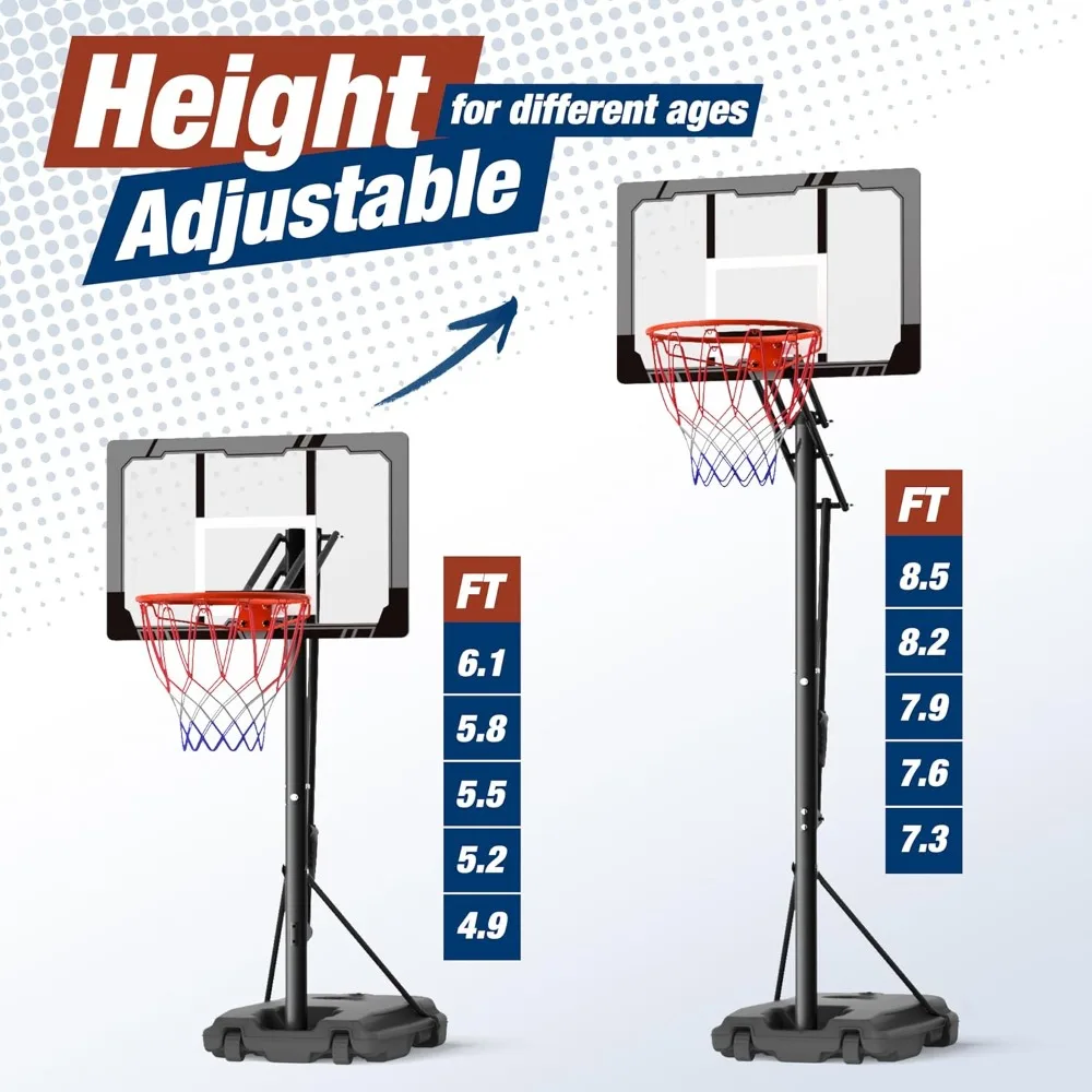 Портативная регулируемая баскетбольная система для детей: высота 4,8–10 футов, 45-дюймовая небьющаяся панель, уличные ворота