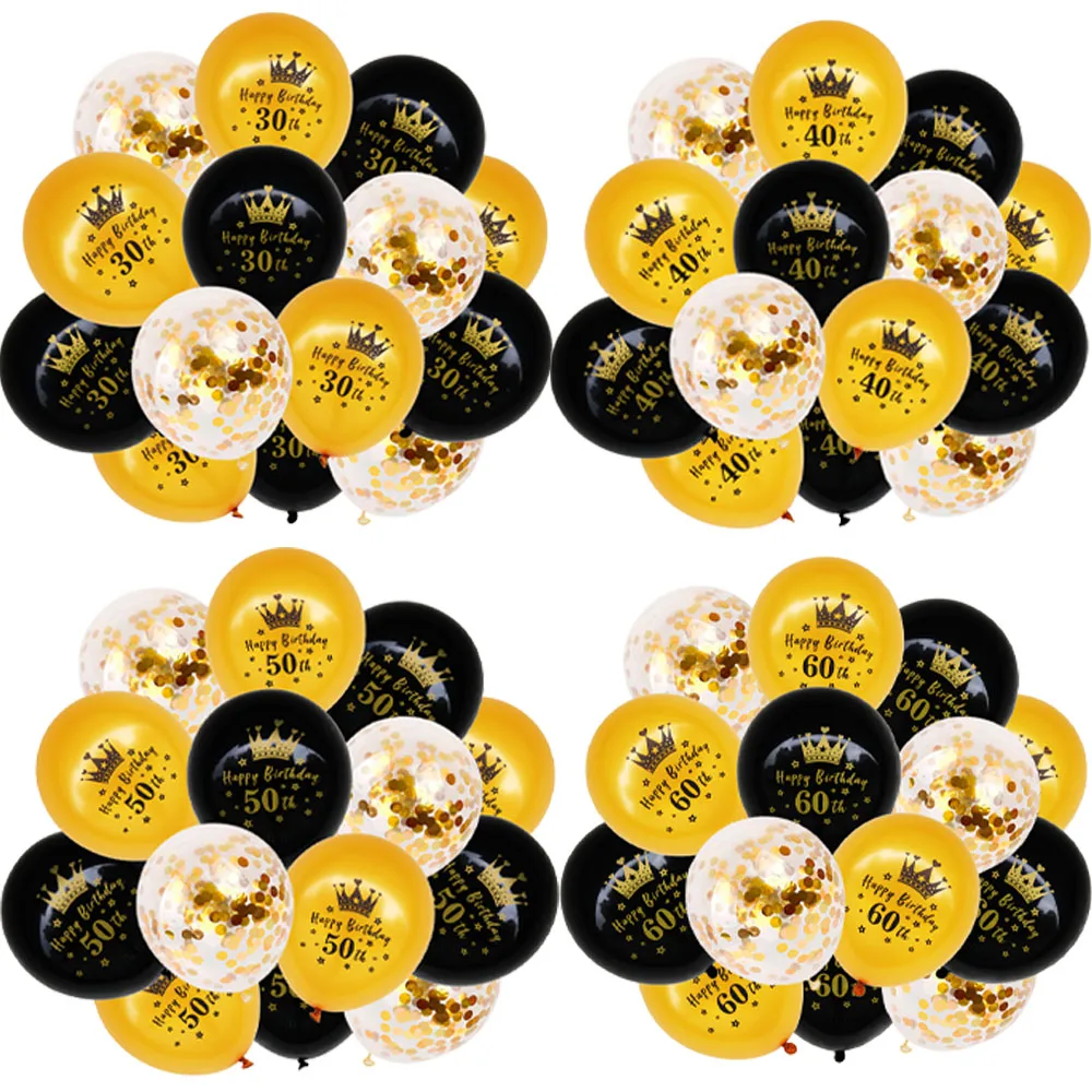 Ballon-Set Dekoration 30., 40., 50., 60. Geburtstag Schwarz Gold 12 Zoll Latex-Ballon Gold Konfetti-Ballon Geburtstagsparty-Dekorationen