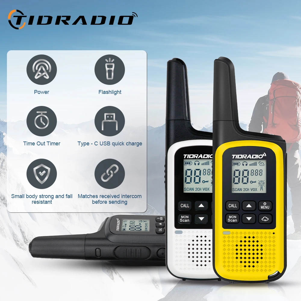 Tobradio 2 pçs TD-M2 pmr/frs mini walkie talkie de longo alcance uhf rádio em dois sentidos noaa tempo walkie-talkie tyep-c carregamento acampamento