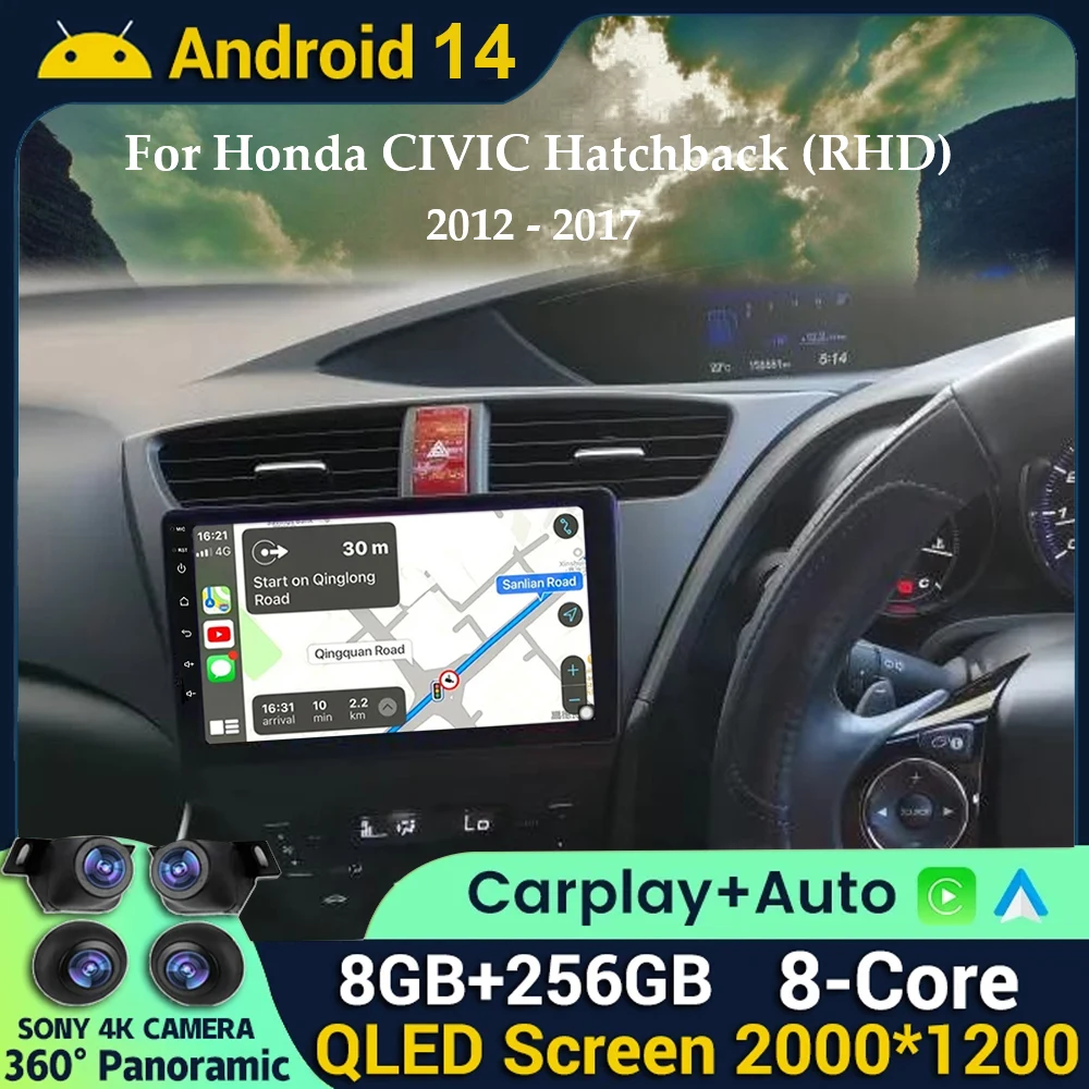 

Android 14 For Honda CIVIC Hatchback 2012-2017 RHD/LHD 4G Car Stereo Radio Multimedia Video Player Navigation GPS Head Unit Wifi