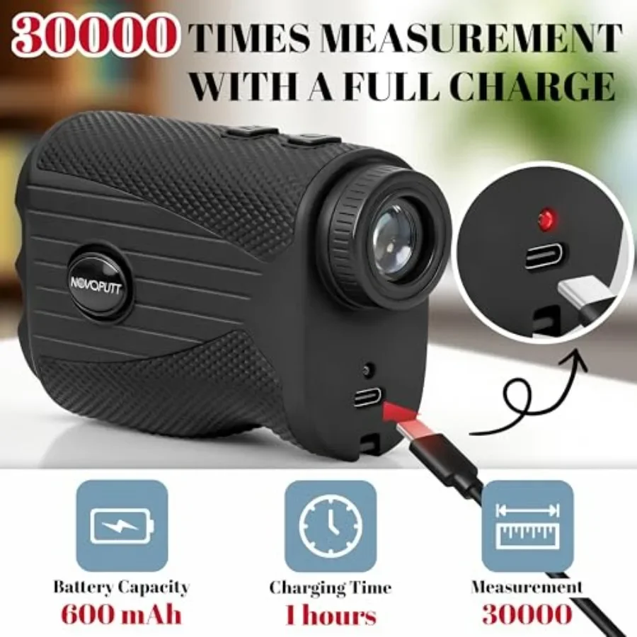 トーナメントで合法的に使用できる傾斜補正と旗竿ロック機能付きゴルフ距離計、振動機能搭載、1200ヤード測定範囲、7倍拡大、充電式