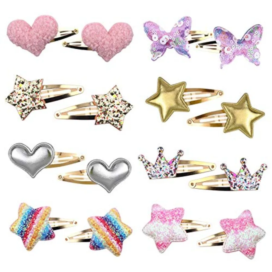 

8 Pairs/16 Pack Hair Clips for Girls, Butterfly Metal Snap Hair Clips, Cute Girls Barrettes Heart Shaped Hair Clips Accessories