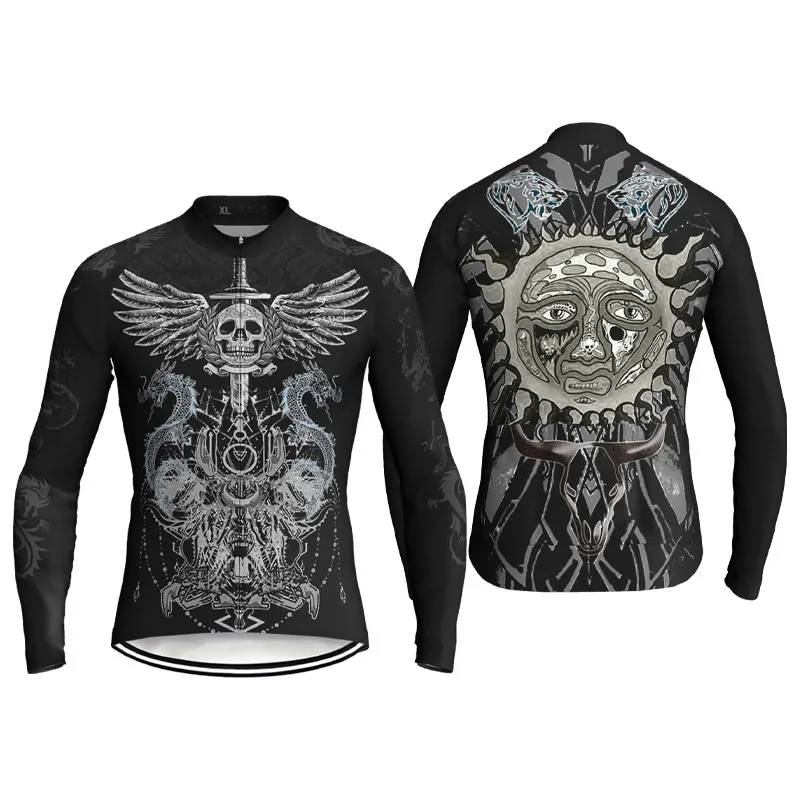 

Cycling Sweater Long Sleeve Wear Road Skull Ghost Clothing MTB Shirt Bike Jersey Bicycle Jacket Cycliste Black Coat Credit Top