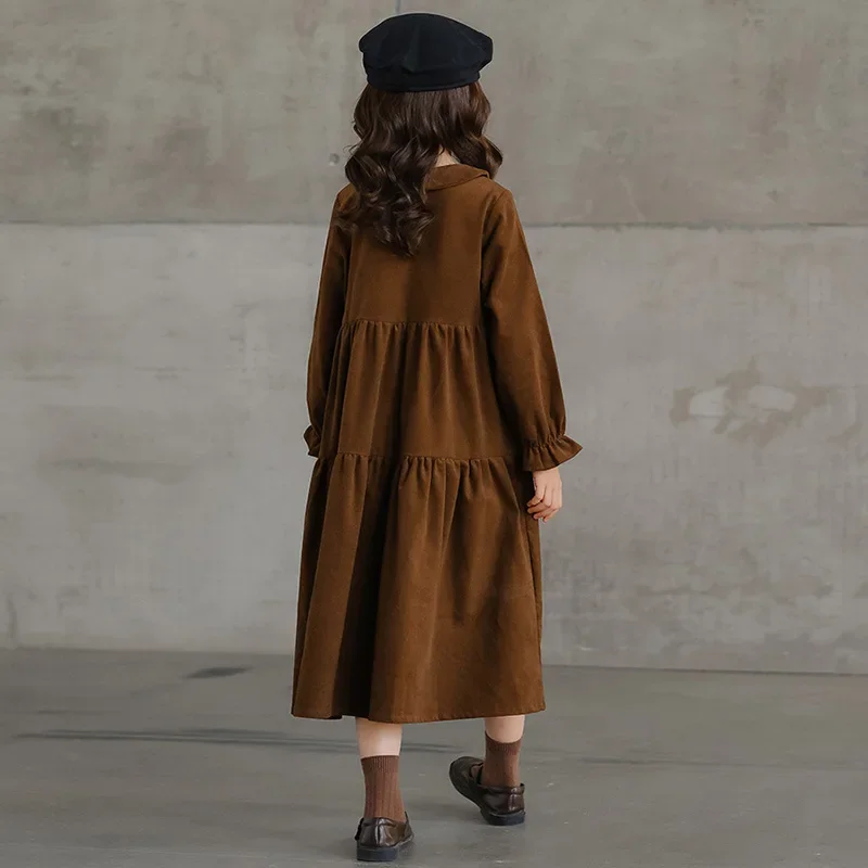 2024 New Corduroy Dress Teen Girl Autumn Winter Clothes Midi Flare Girl Dresses Children Girls Clothes Vestidos  6 To 16 Years