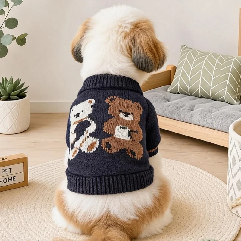 Hundepullover mit Bärenmuster, warme, weiche Hundekleidung, modischer Rollkragenpullover für Welpen, gemütlicher Strickpullover für Haustiere, süßer Katzenpullover, Bekleidung für Bichon. – Detail 9