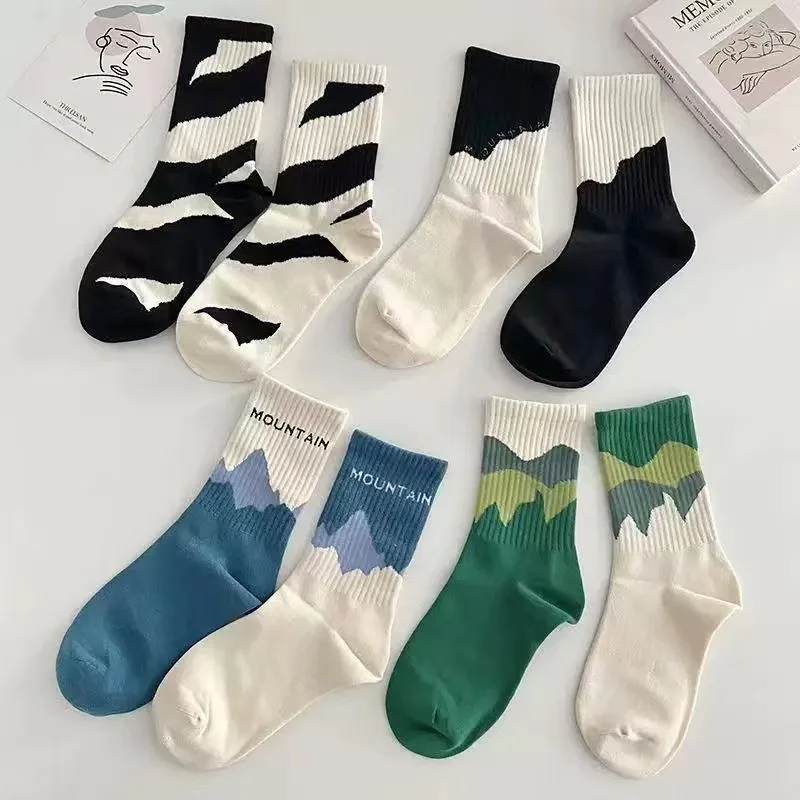 1/4 Pair Fashion Asymmetrical Pattern Men Socks Street Hip Hop Skateboard Style Breathable Cotton Harajuku Man Socks