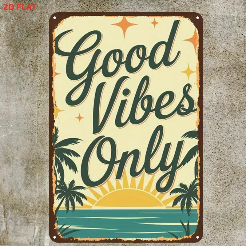 1PC2026 Good Vibes Beach Aluminum Sign, Vintage Coastal Garden Wall Decor Plaque
