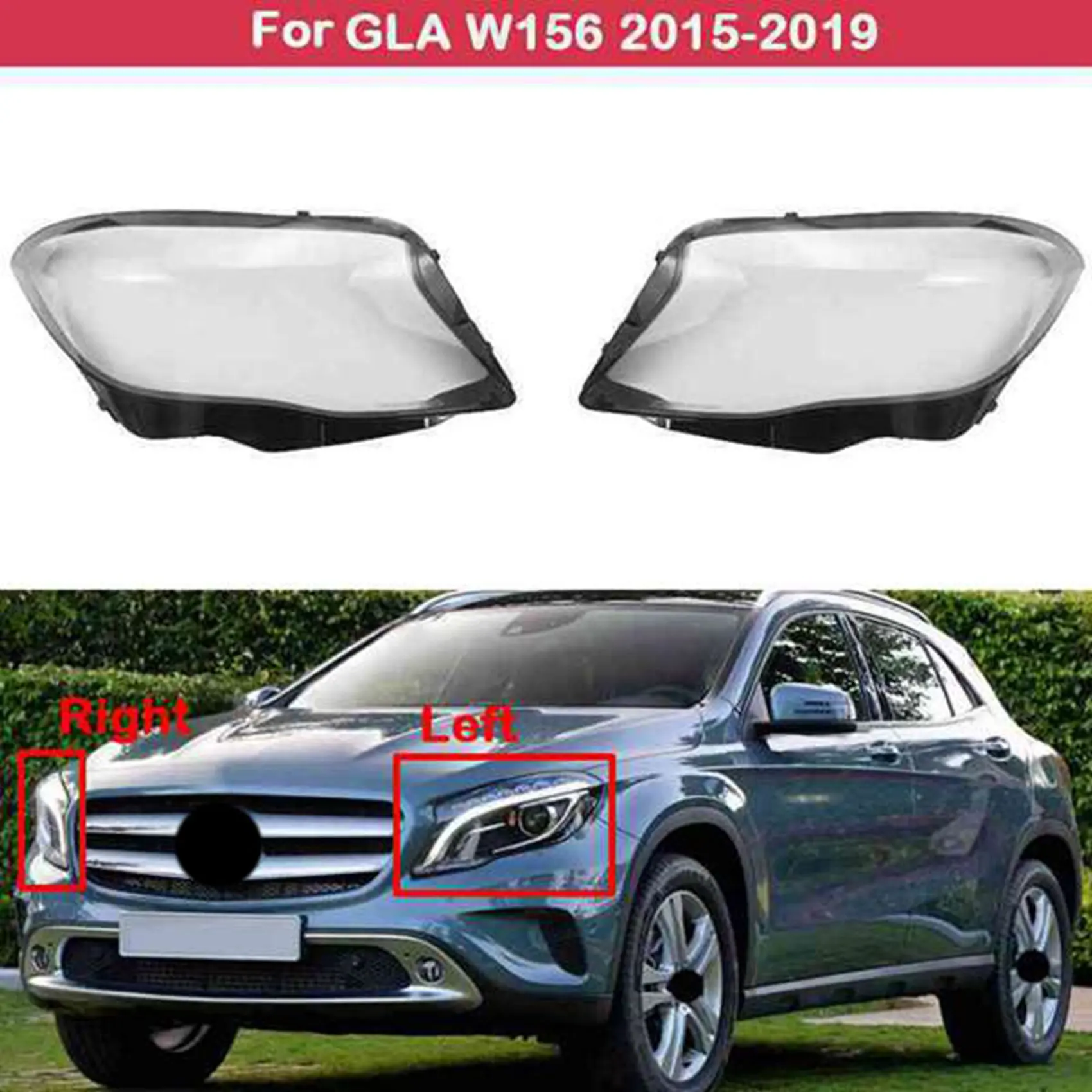 รถด้านหน้าขวาไฟหน้าโคมไฟฝาครอบเลนส์เชลล์สำหรับ Mercedes Benz GLA W156 GLA200 GLA220 GLA260 2015-2019