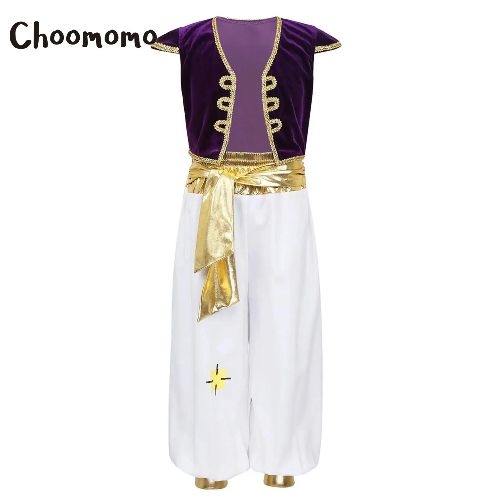 

Boys Arabian Costume Arabian Prince Cosplay Dress Up Vest Waistcoat Top with Harem Belted Pants Suit Halloween Stage Performance