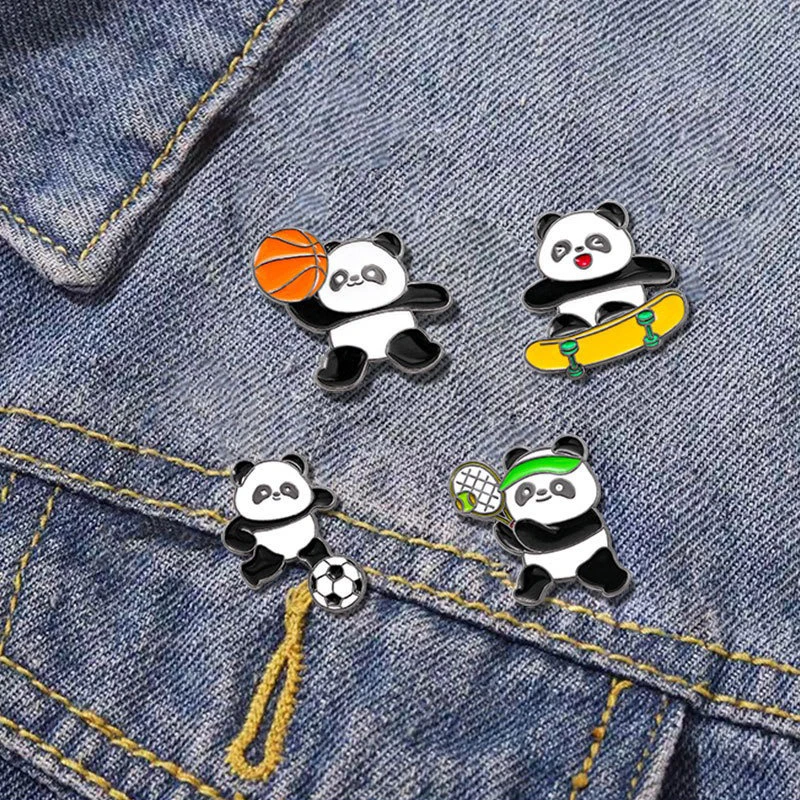 Sports Cute Panda Badge Badminton Table Tennis Panda Pin Swimming Soccer Memorial Sports Badge Pin Decoration