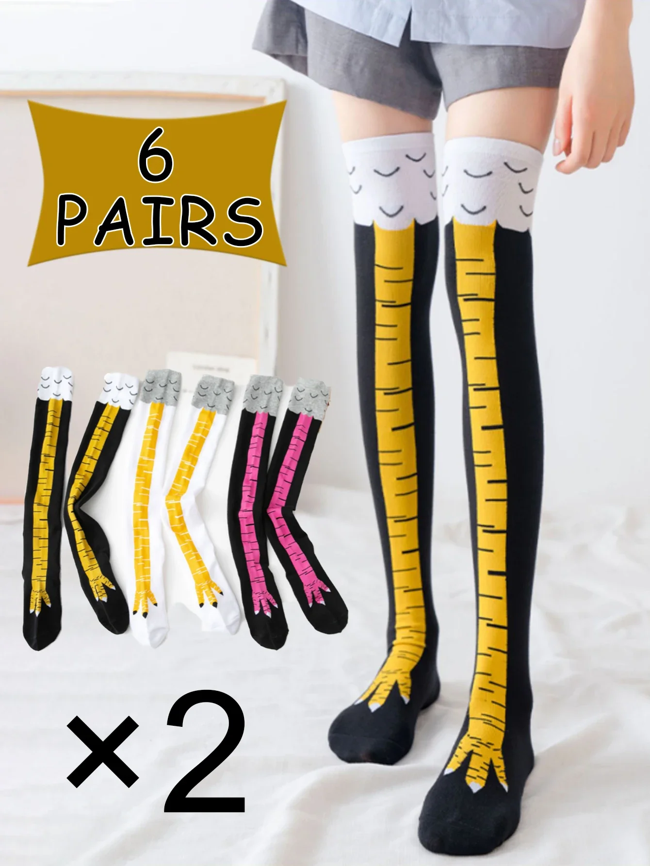 6pairs Over-The-Knee Chicken Feet Socks, Funny 3D Printed Fitness Personality Socks