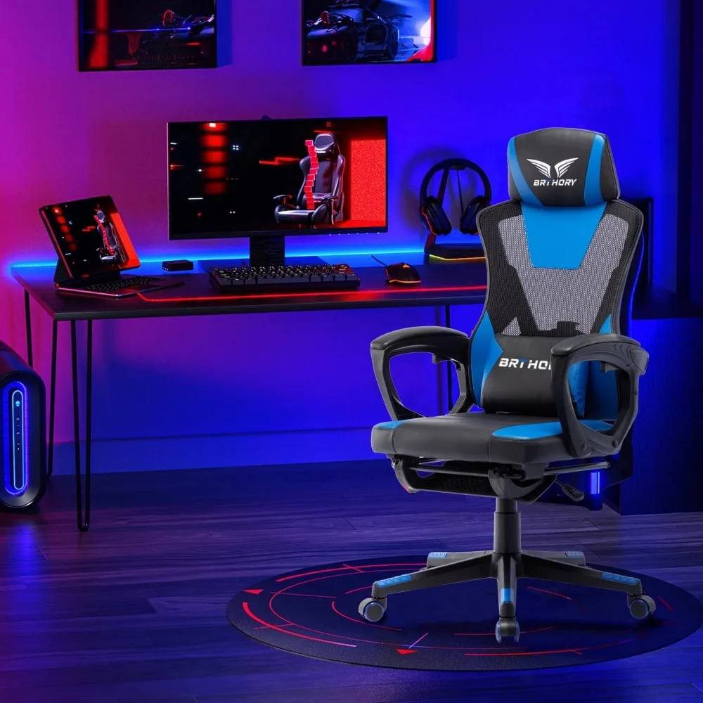 

Computer game chair, ergonomic office chair with adjustable height, footrest headrest backrest, lumbar support