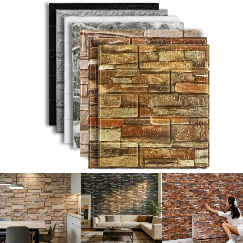 Stain Resistant 3D Foam Brick Wall Sticker 10Pcs 38.5cmx35cm Self Adhesive Wallpaper Living Room Kitchen Household Wall Decor