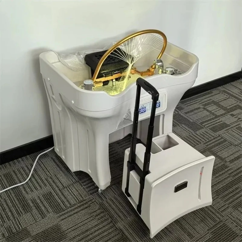 Pipeless Portable Mobile Shampoo Basin Hair Washing Sink with 25L Waste Water Bucket 50L Water tank Heater
