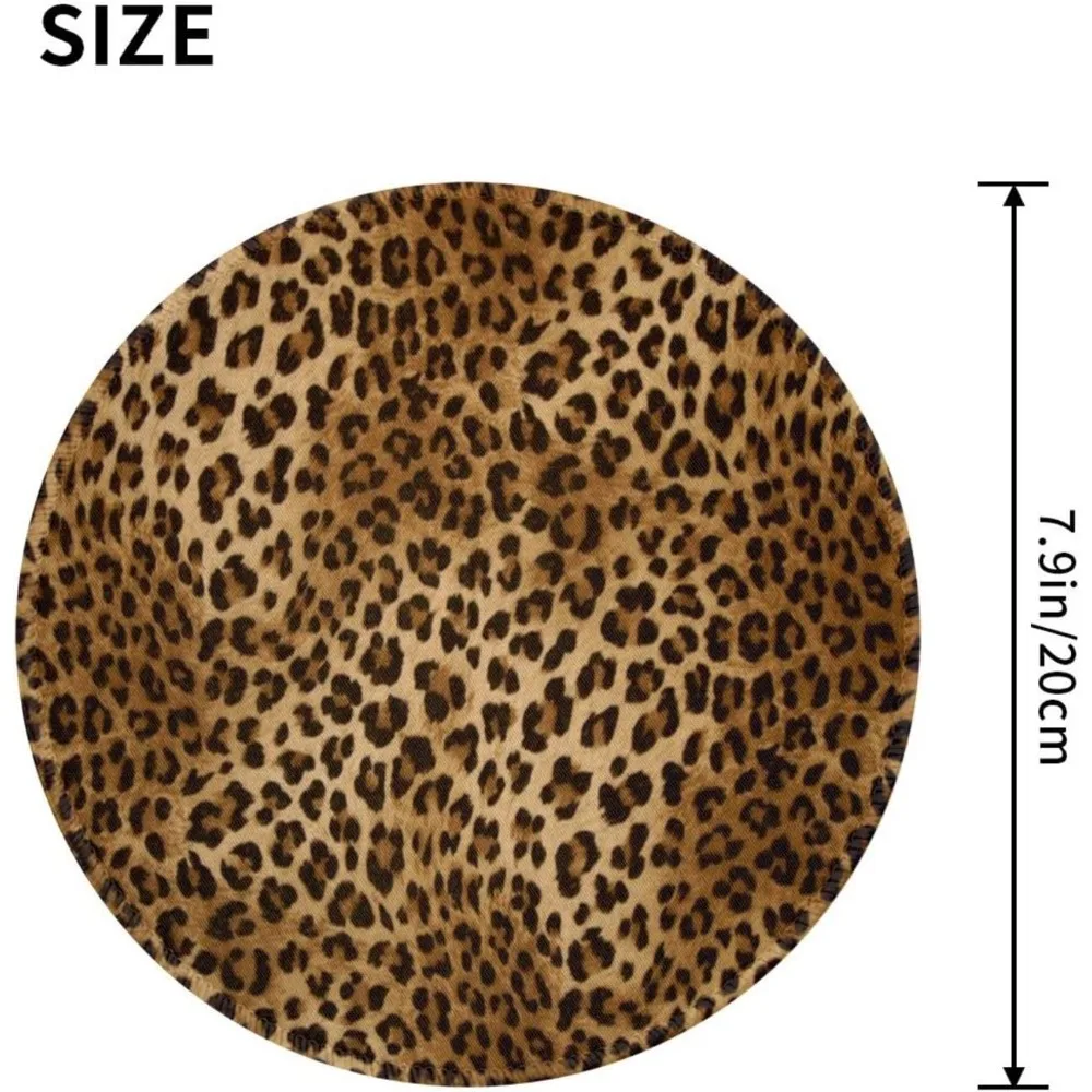 Lindo alfombrilla de ratón redonda para juegos con estampado de leopardo y 8 bordes cosidos con base de goma antideslizante