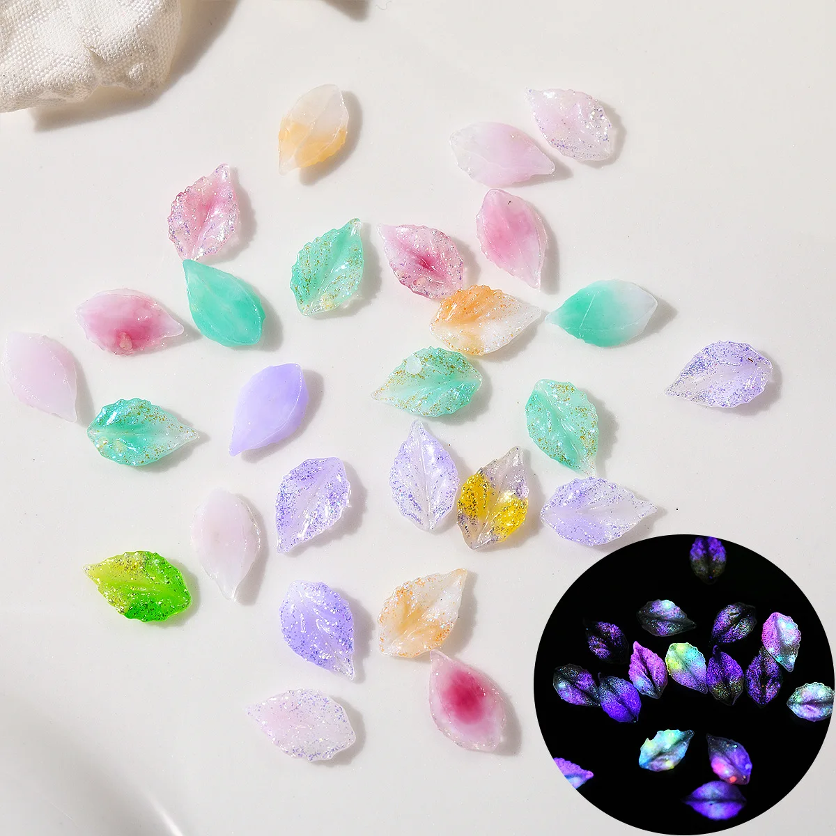 

3D Kawaii красочные блестящие листья для дизайна ногтей подвески японский светящийся лист украшения для ногтей DIY акриловые стразы аксессуары