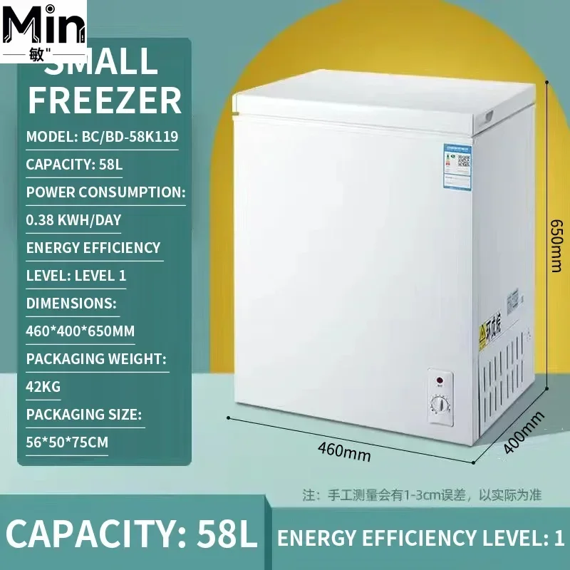 58L 72L Top Opening Compact Energy Saving Chest Deep Freezer With 6 Level Adjustable Thermostat For Home Kitchen Use