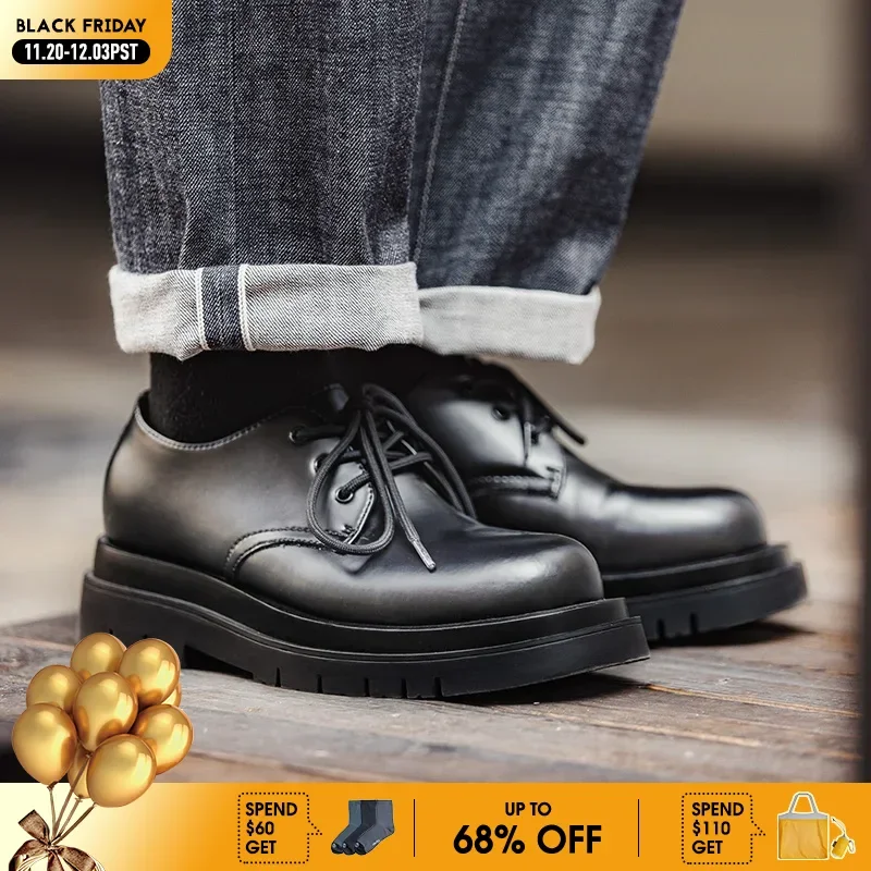 

Maden Men's Low Top Boots Thick Soles Black Work Clothes Shoes British Couple Casual Leather Shoes