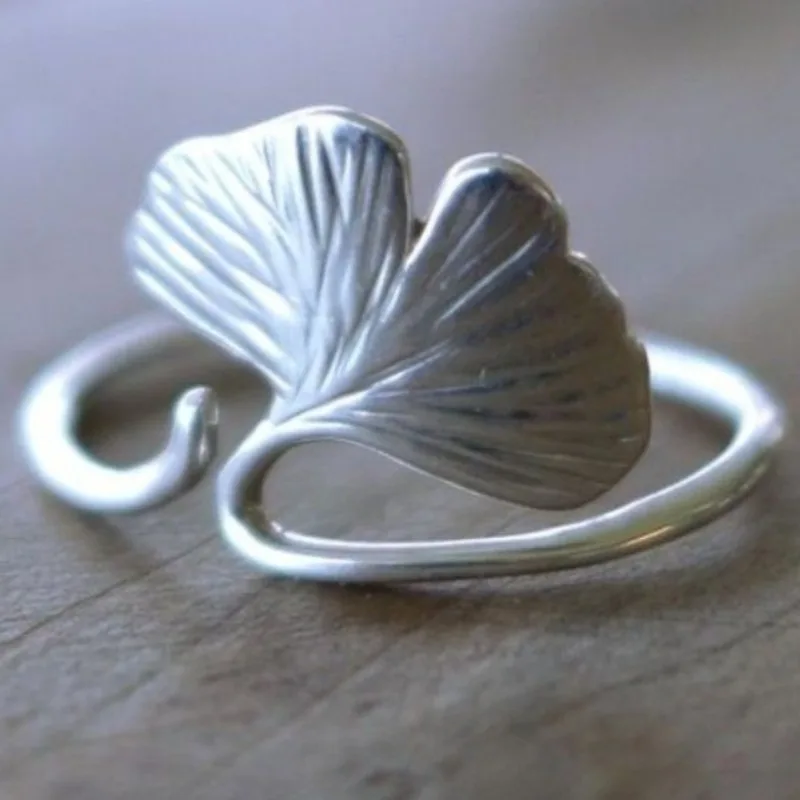 Literary Style Ginkgo Leaf Opening Ring For Ladies' Simple Fashion Silver Color Ring Daily Casual Commute Vacation Jewelry