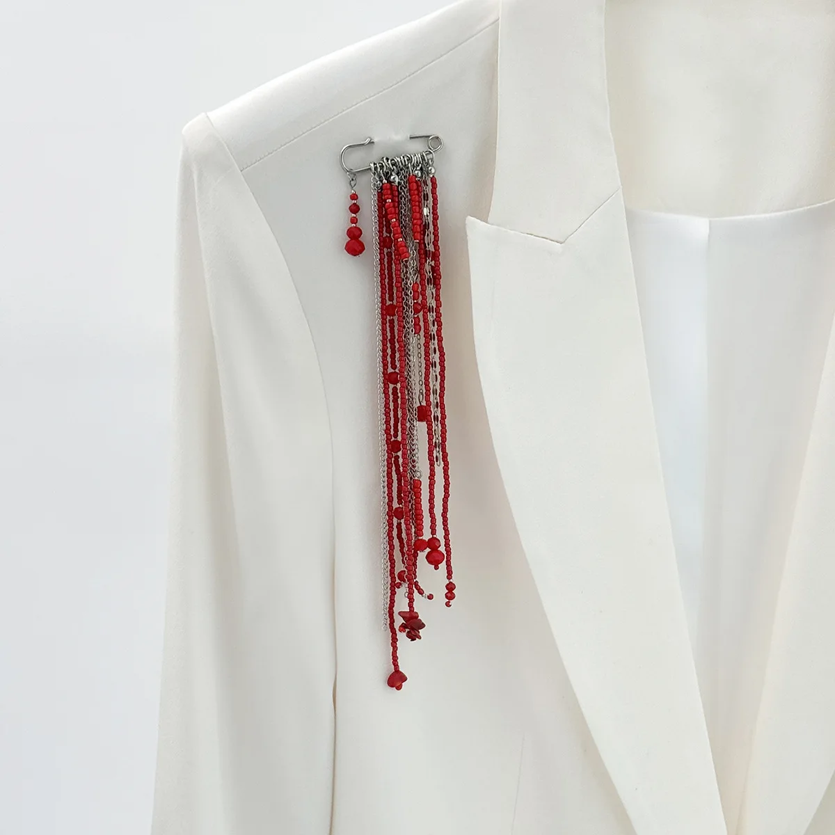 Exaggerate Long Tassel Chain Brooch for Women Handmade Beaded Many Layer Chain Multi Functional Fixed Pin Clothes Decoration