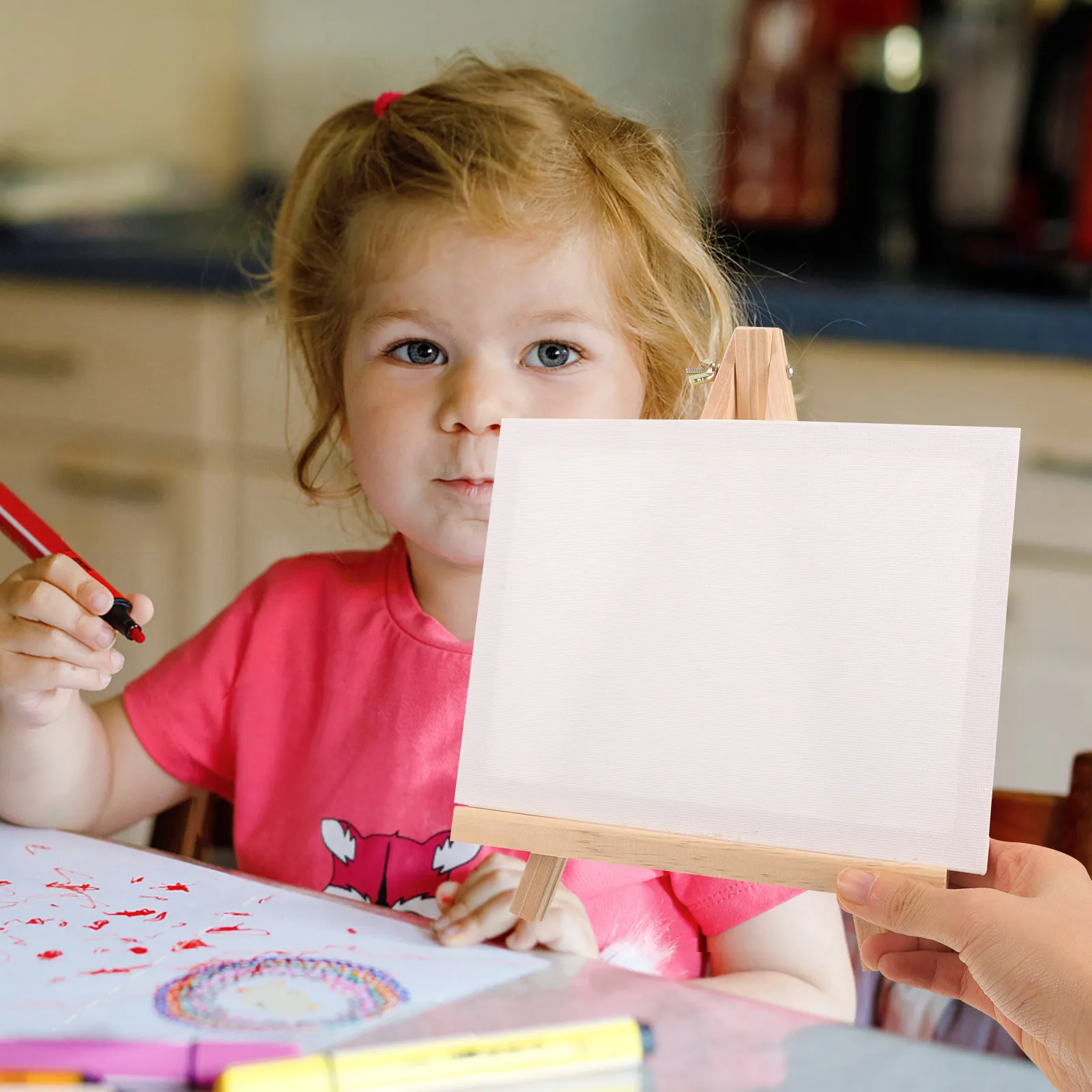 

Набор из 4 мини-холстов и мольбертов для рисования, заготовки для творчества с деревянной подставкой, безопасная гладкая поверхность для домашнего декора
