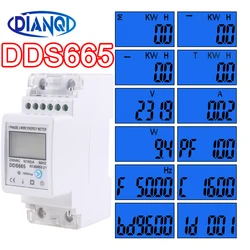 1x Din Rail Electricity Meter DDS665 With RS485 Backlight Multi-function 220V 50/60hz With on-off function for power consumption