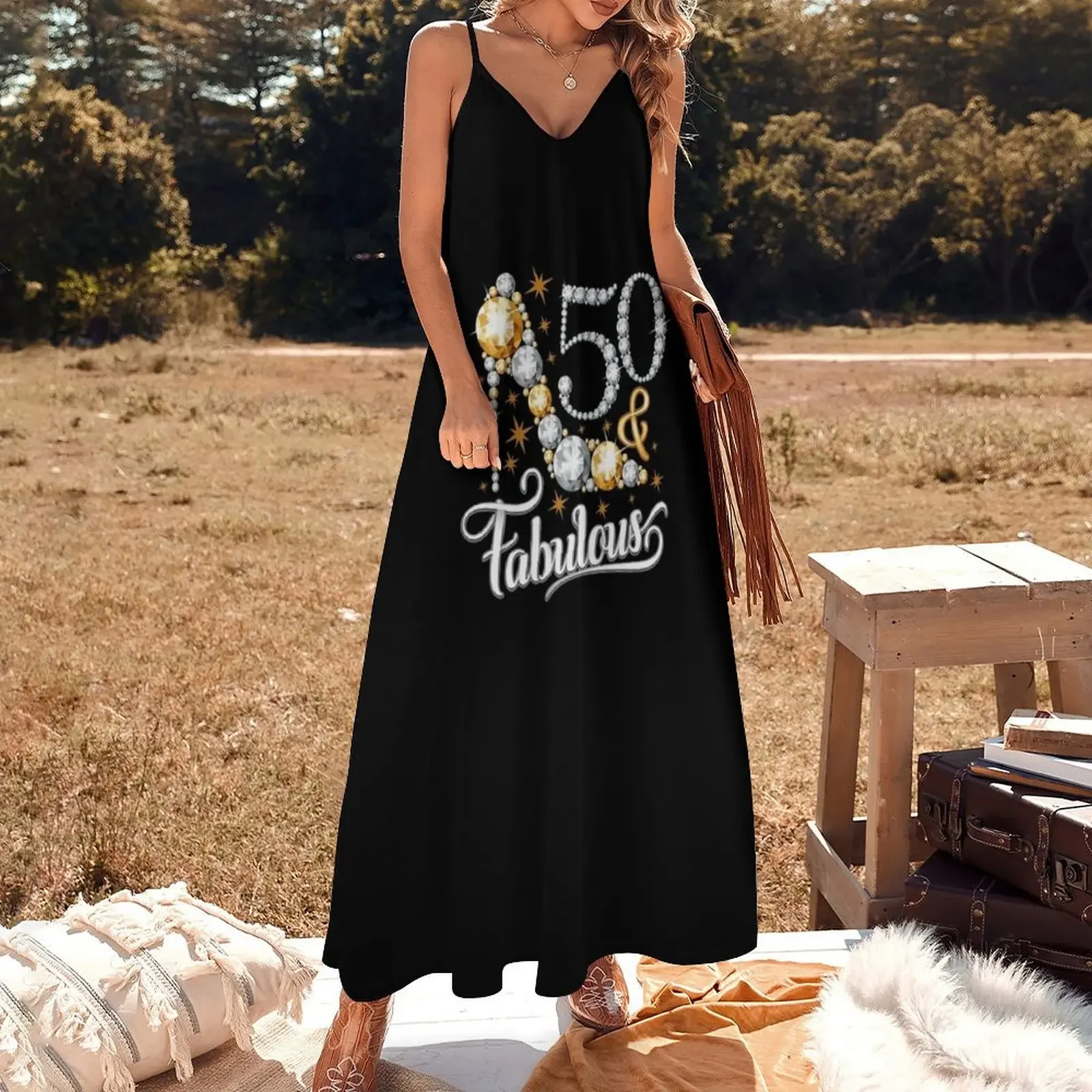 50th Birthday T-shirt. Fifty and Fabulous t shirt for ladies, women. Sleeveless Dress dress summer party dresses women