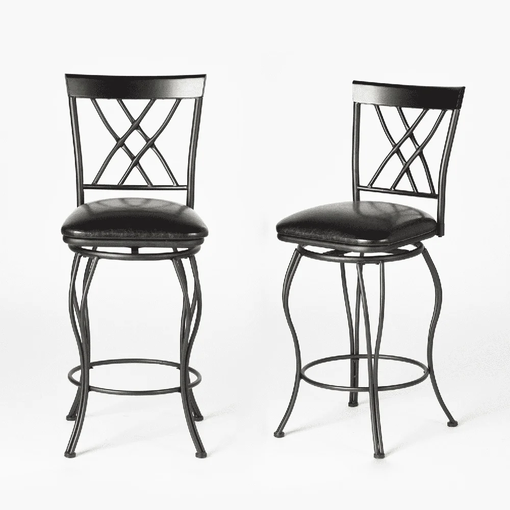 Swivel Bar Stools Set of 2 Padded Kitchen Dining Counter Stools with Metal Frame and Lattice Backrest Indoor Use