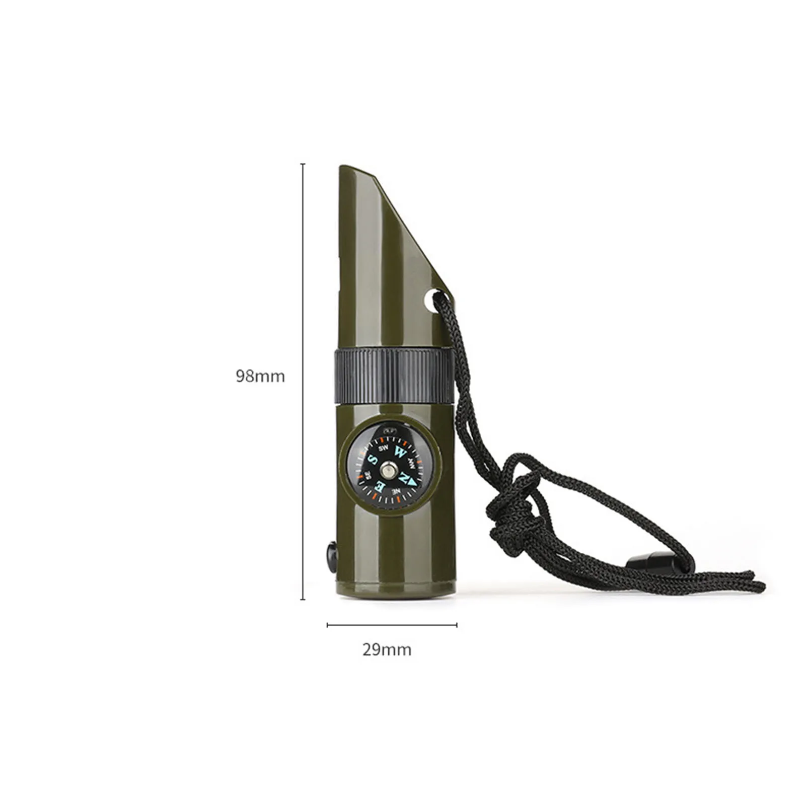 Gwizdek ratunkowy, kompas, lupa, latarka, pojemnik do przechowywania na wędrówki, eksploracje i wspinaczkę.