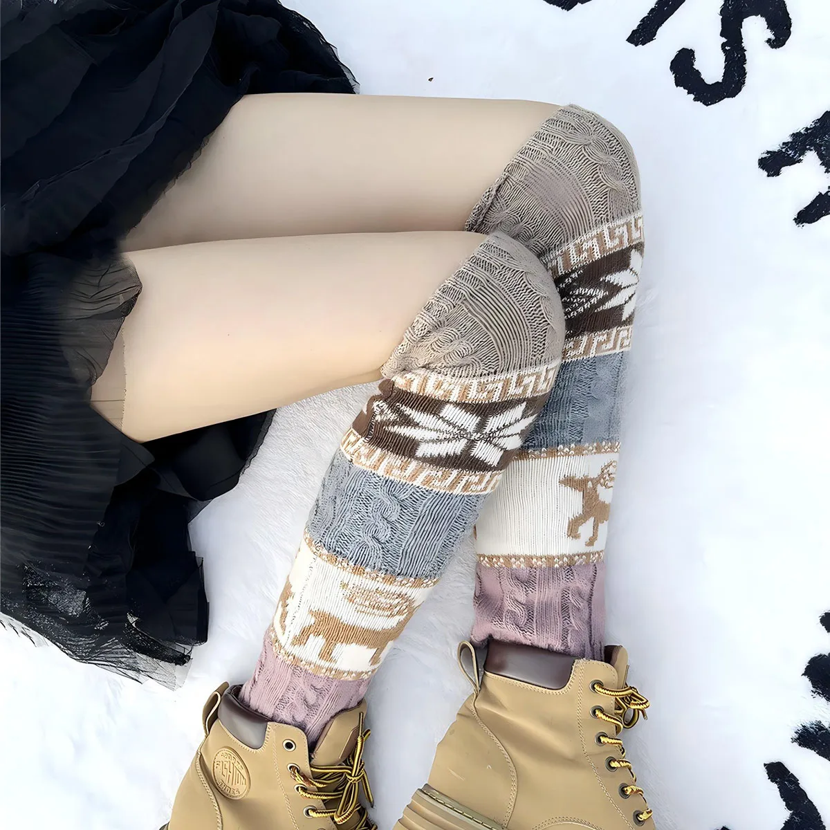 Wool Fabric Women Knitted Leg Warmers Cute Christmas Style Deer Thick Warm Autumn and Winter Style Daily Use Gift First Choice