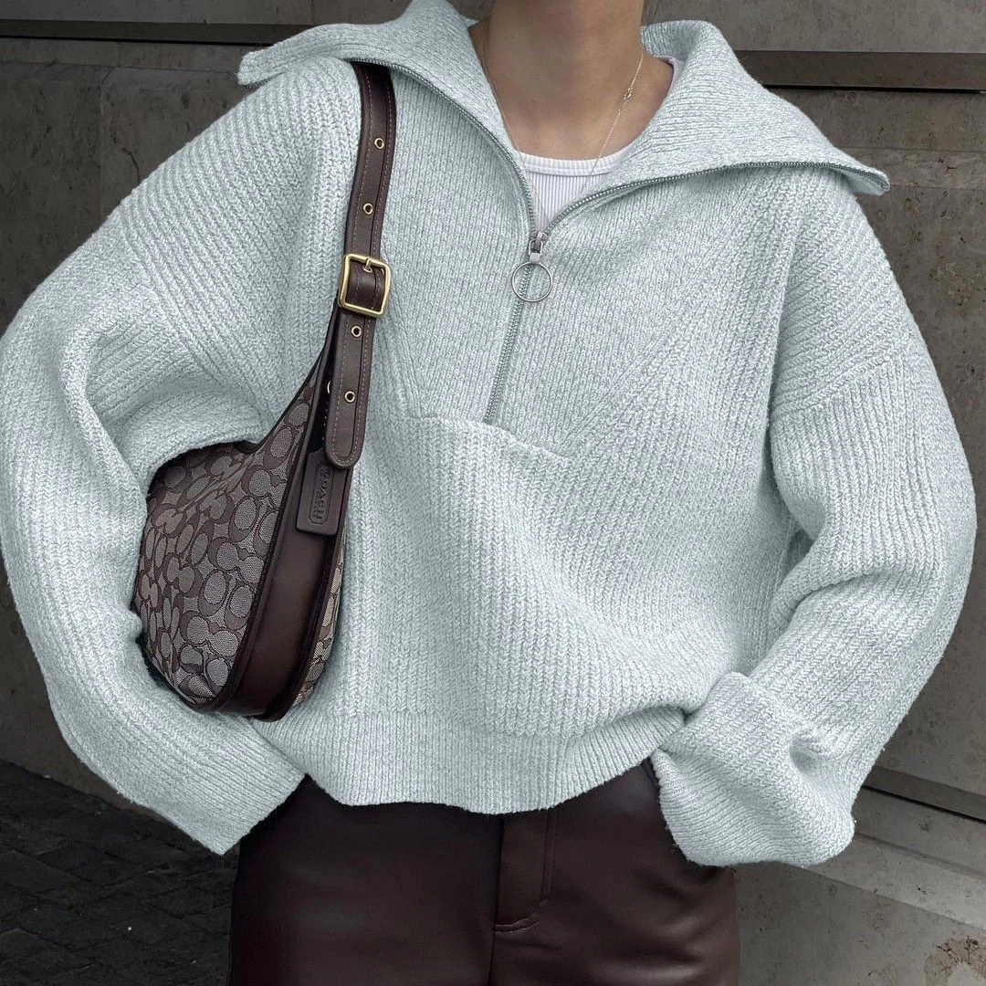 

Turn Down Collar Casual Pullover Sweater Autumn Winter Women Basic Knitted Top Solid Neck Knitwear Long Sleeve Loose Pullover