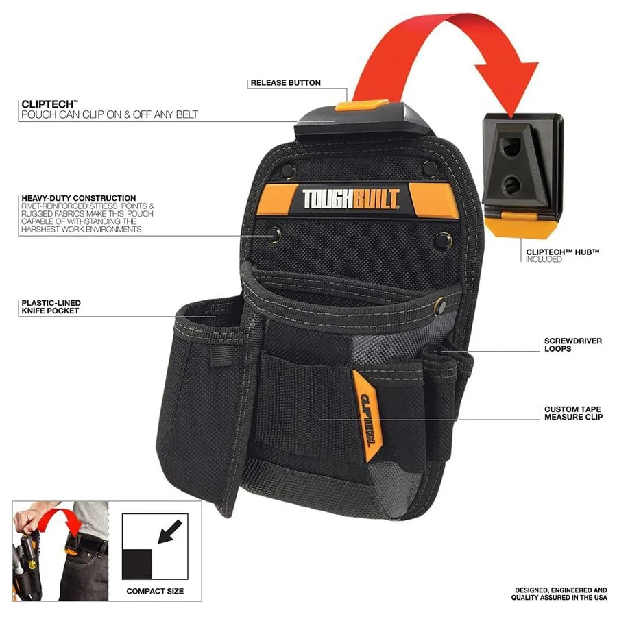 Imagem -02 - Bolsa Universal Utilitário Bolso Faca Heavy Duty Impacto Coldre para Cinto de Ferramentas Toughbuilt 24x16x5 cm Tb-ct26