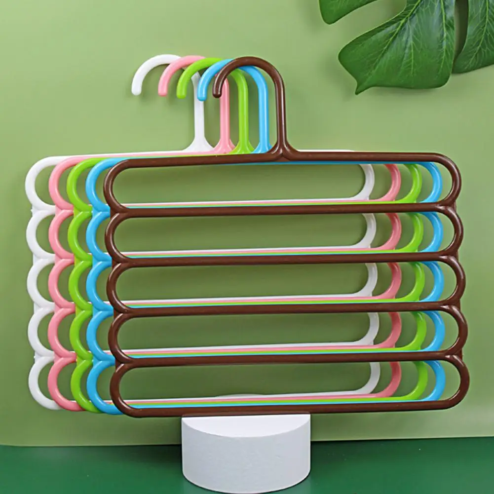 5 Layers Multifunctional Pants Hangers Colorful Plastic Non-Slip Space-saving Closet Hangers Closet Storage Artifact