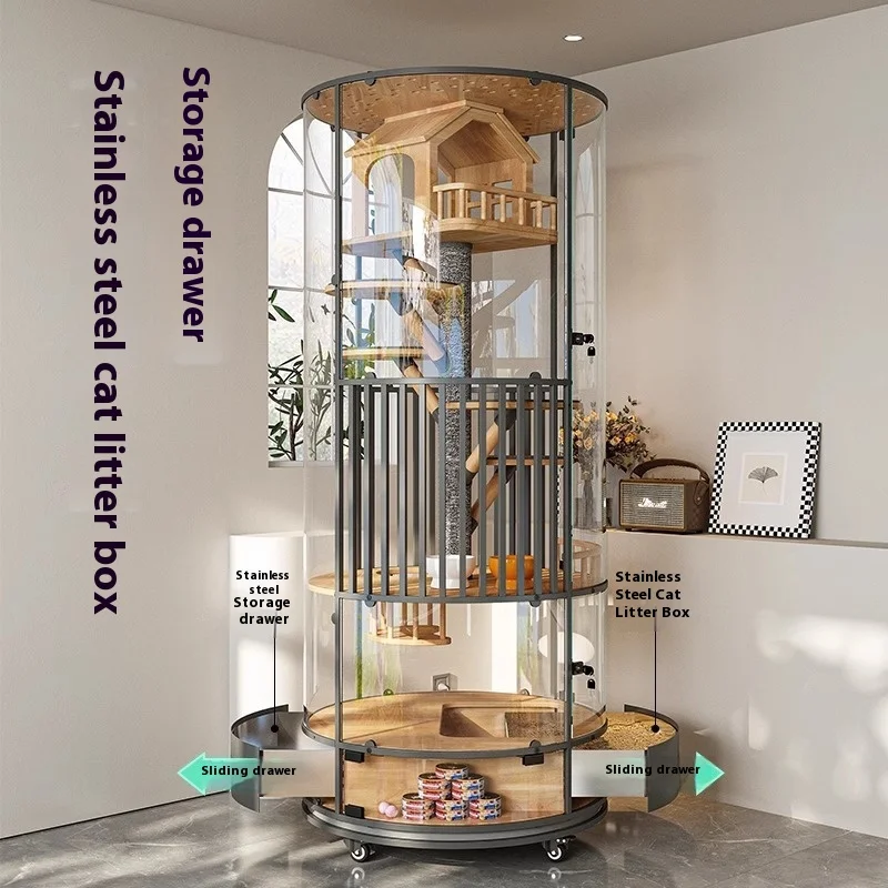 Pet Furniture Indoor Cat Tower, Transparent Cat Villa Cage, Luxury Playing House for Cats, High Quality Cat Condo