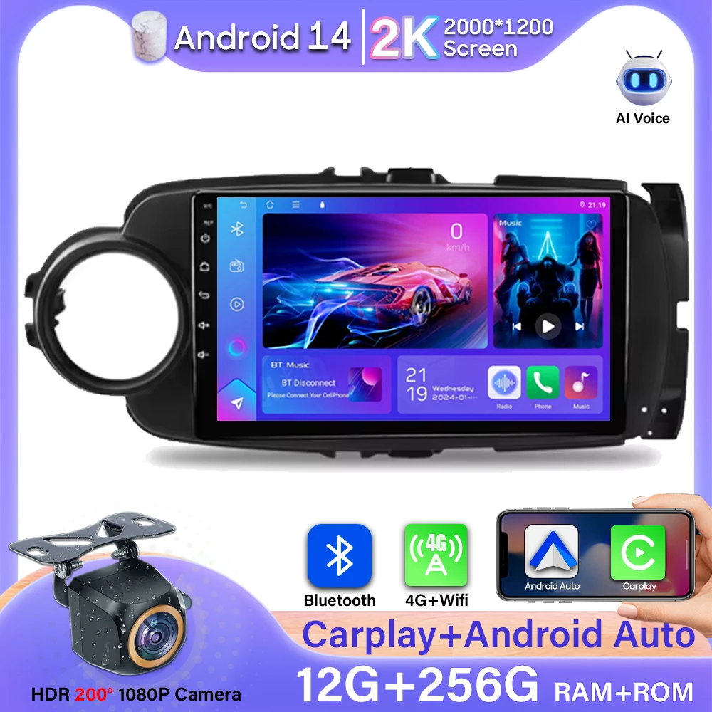 

No 2din Android 14 Car Radio For Toyota Yaris 2012 - 2017 GPS Carplay Video Multimedia Player Stereo 4G Wifi DVD 2k Car Monitor