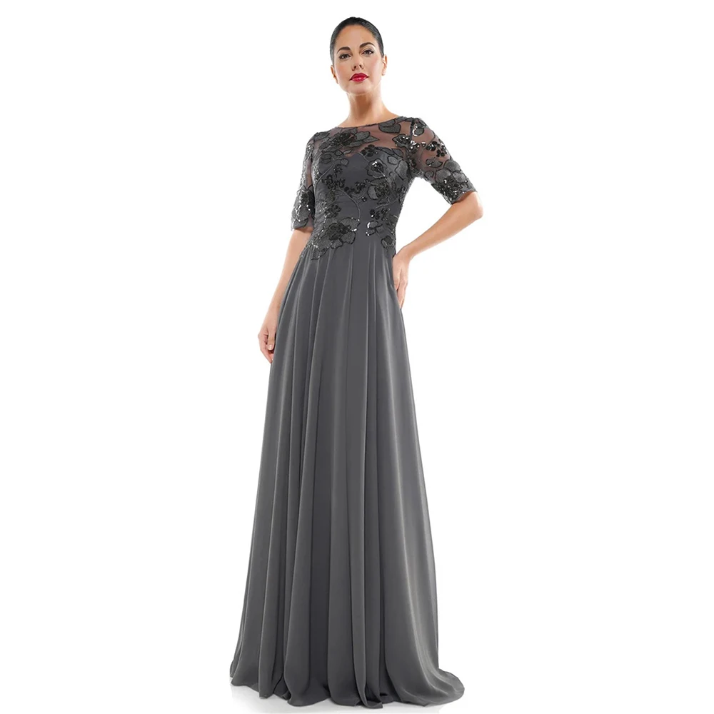 

Women's Formal Evening Gowns Chiffon Half Sleeve Evening Dresses Elegant Appliqué Formal Dresses Prom Gala Wedding Guest Gowns