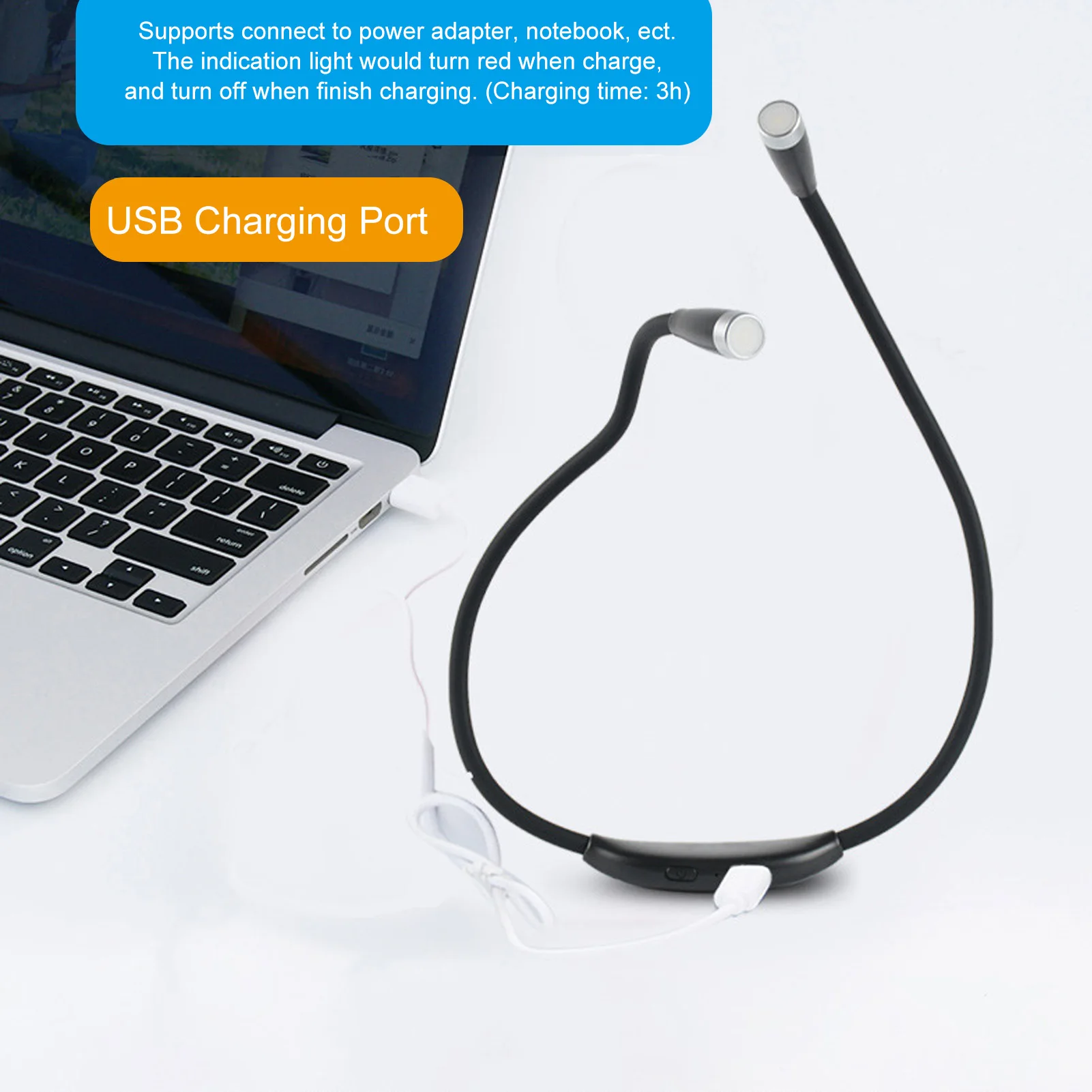 ZK20 Led Neck Reading Lamp USB Rechargeable Long-Lasting 360° Flexible Mini Light for Knitting/Camping/Repairing/Running
