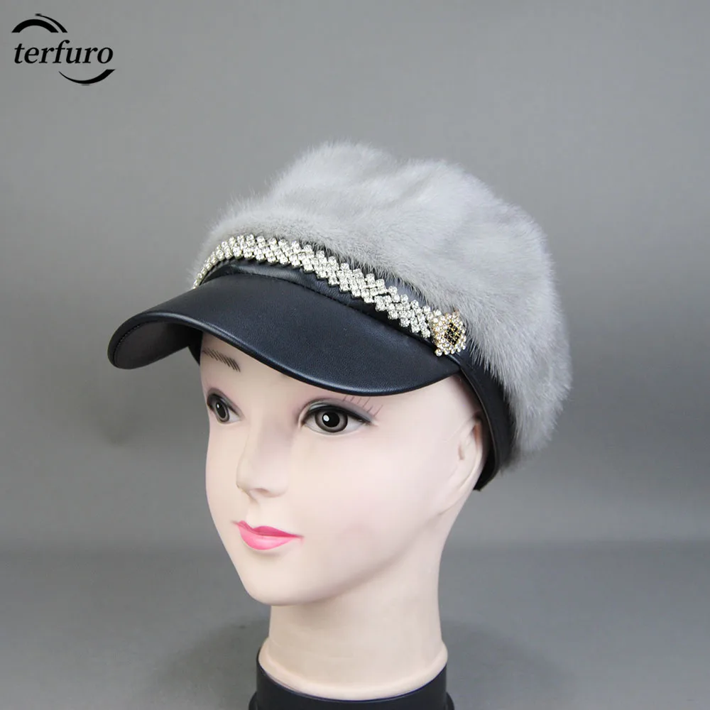 

Winter Baseball Hat Women Full Pelt Real Mink Fur Hats Lady Luxury Warm Natural Mink Fur Visors Caps Female Fashion Mink Fur Hat