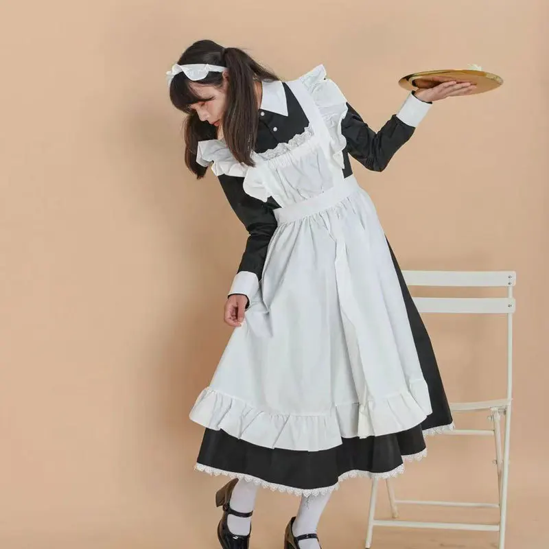 Maid Dress Lolita Black Uniform Kawaii Housekeeper Nanny Costume Women Teen Girls Servant British Kodona Waitress Apron Outfit
