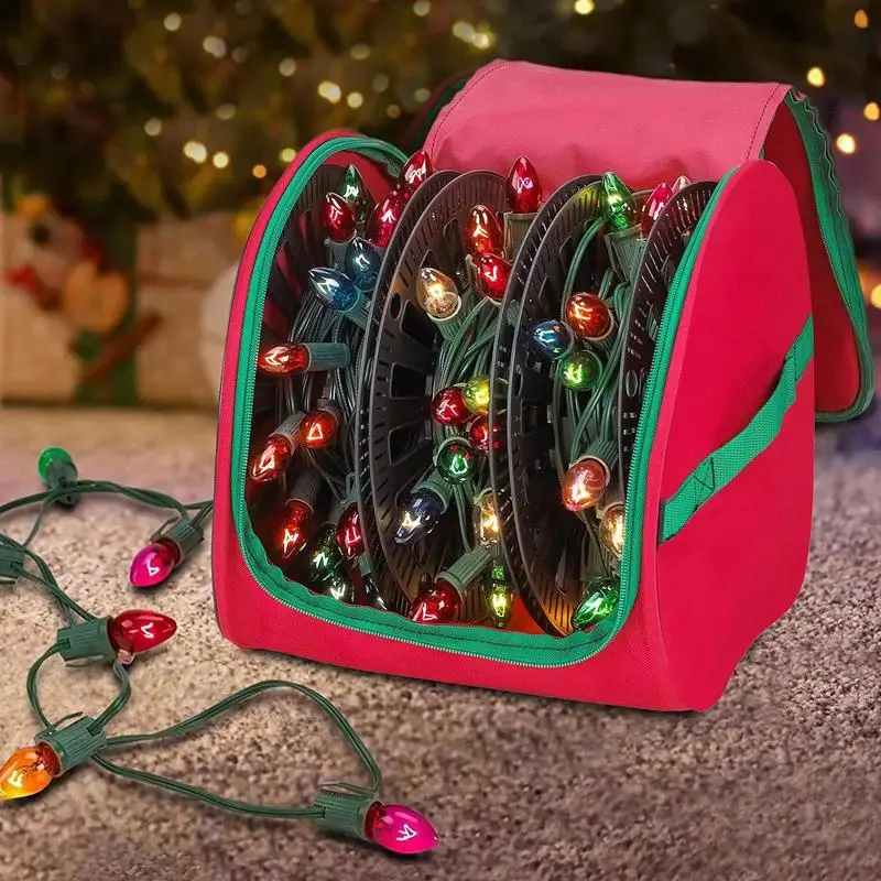 2025 Christmas Light Decoration Storage Bag With U-zipper Holiday Light Organizer Storage Bag For Family Gathering