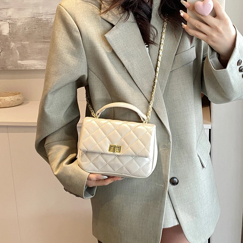 High Quality Women Small Pu Leather Handbags Fashion Ladies Diamond Lattic Shoulder Bag Casual New Female Hasp Crossbody Bags