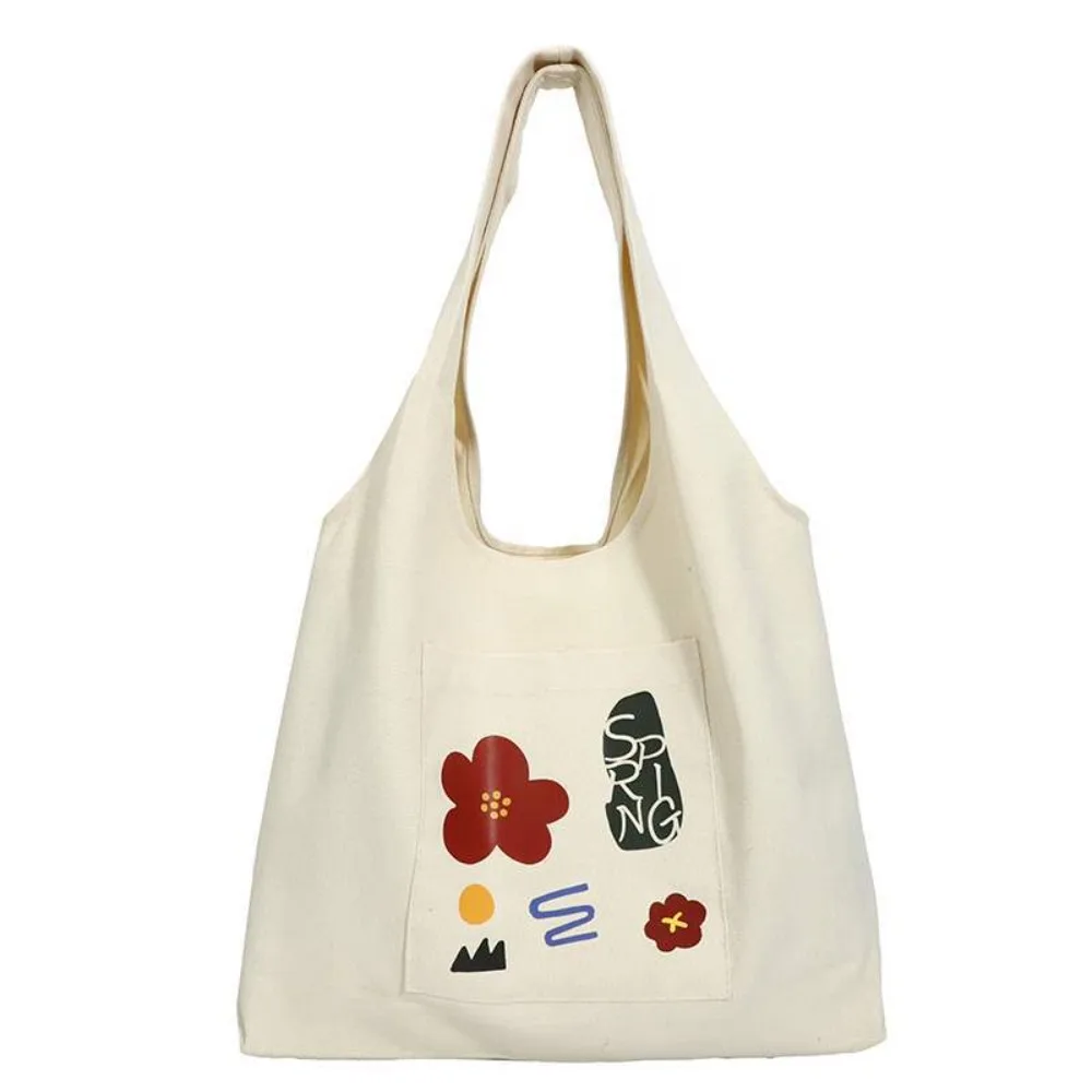 Bolso de mano de flores de estilo coreano de dibujos animados, bolso de gran capacidad, bolso de lona, bolso de axila dulce y versátil para mujer